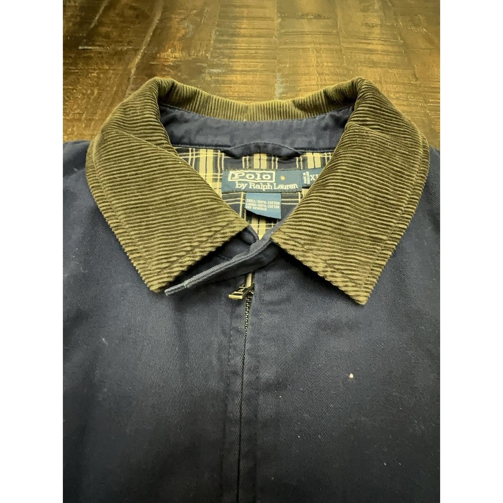 Vintage Polo Ralph Lauren Jacket Mens XL Blue Corduroy Collar Lined Harrington